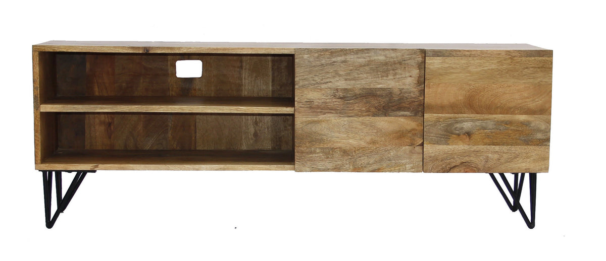 Mango Wood and Metal TV Stand With Storage Cabinet L574