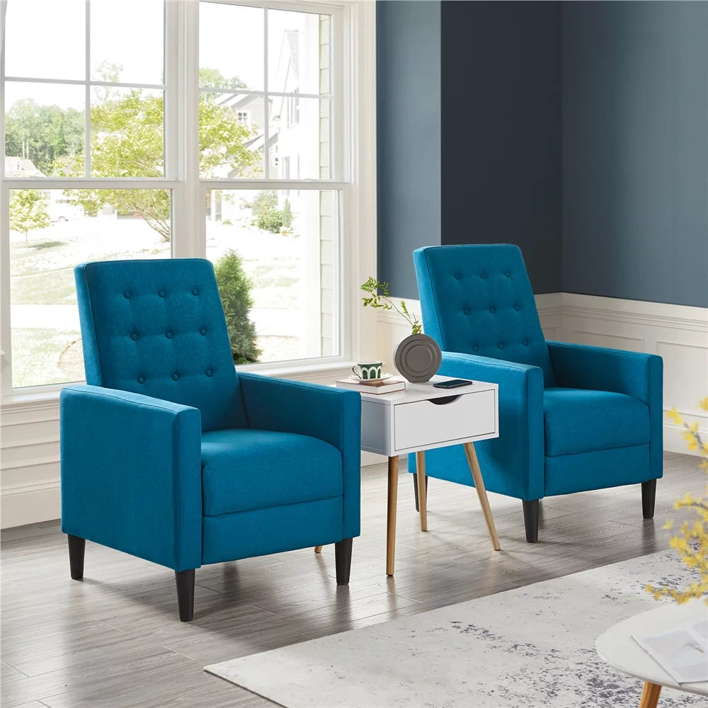 Blue Fabric Recliner Set of 2 C1446