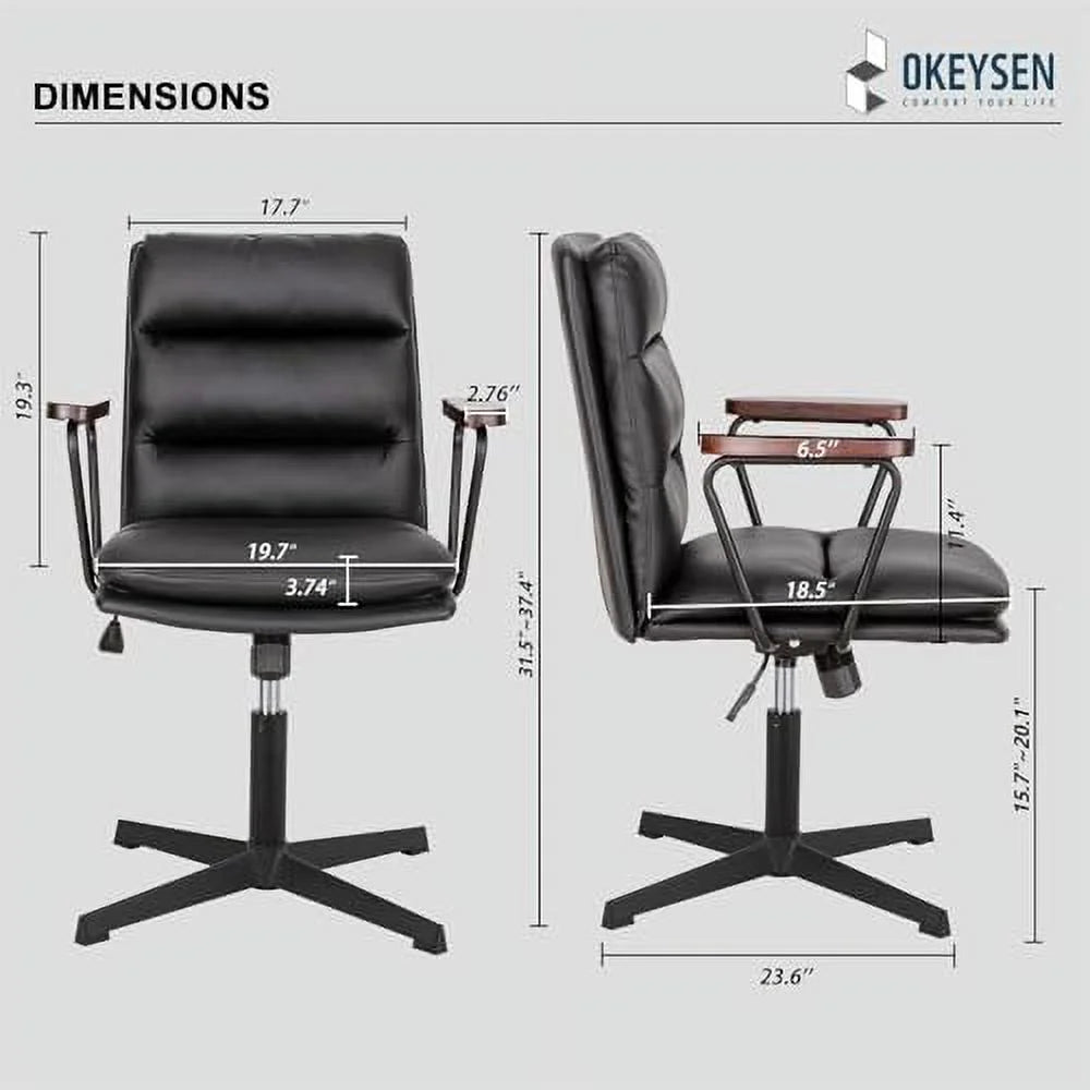 Black PU Padded Criss Cross Office Desk Chair with Wooden Armrests L273