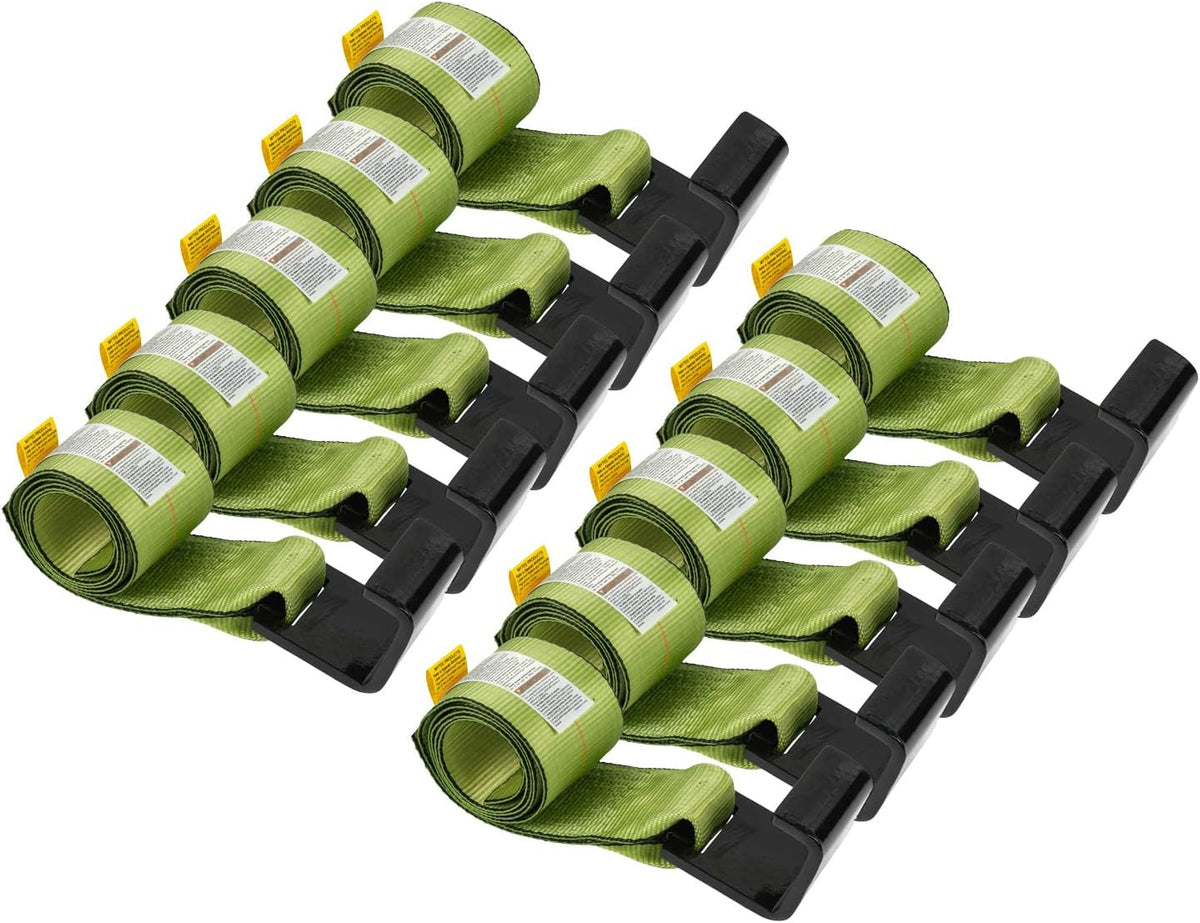 10 Pack 4" x 5' Roll Off Container Green Winch Strap with Large Flat Hook P10376