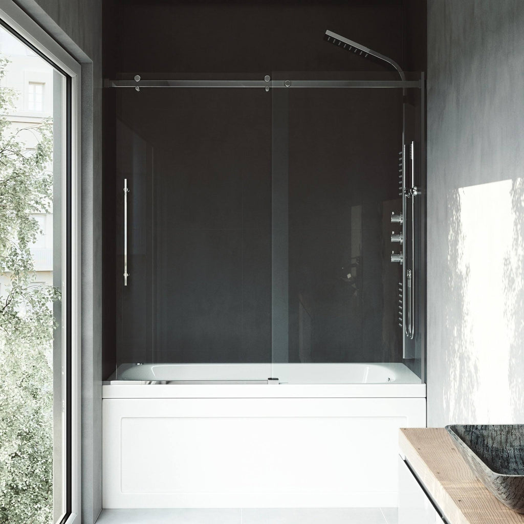 Adjustable Frameless Sliding Tub Door in Stainless Steel W103