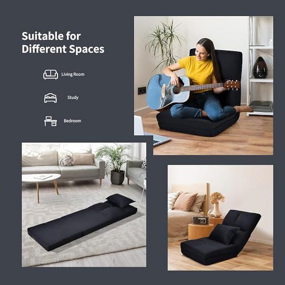 Moccha Folding Floor Chair with Pillow Adjustable 6 Reclining Position Upholstered Chaise Lounge V878