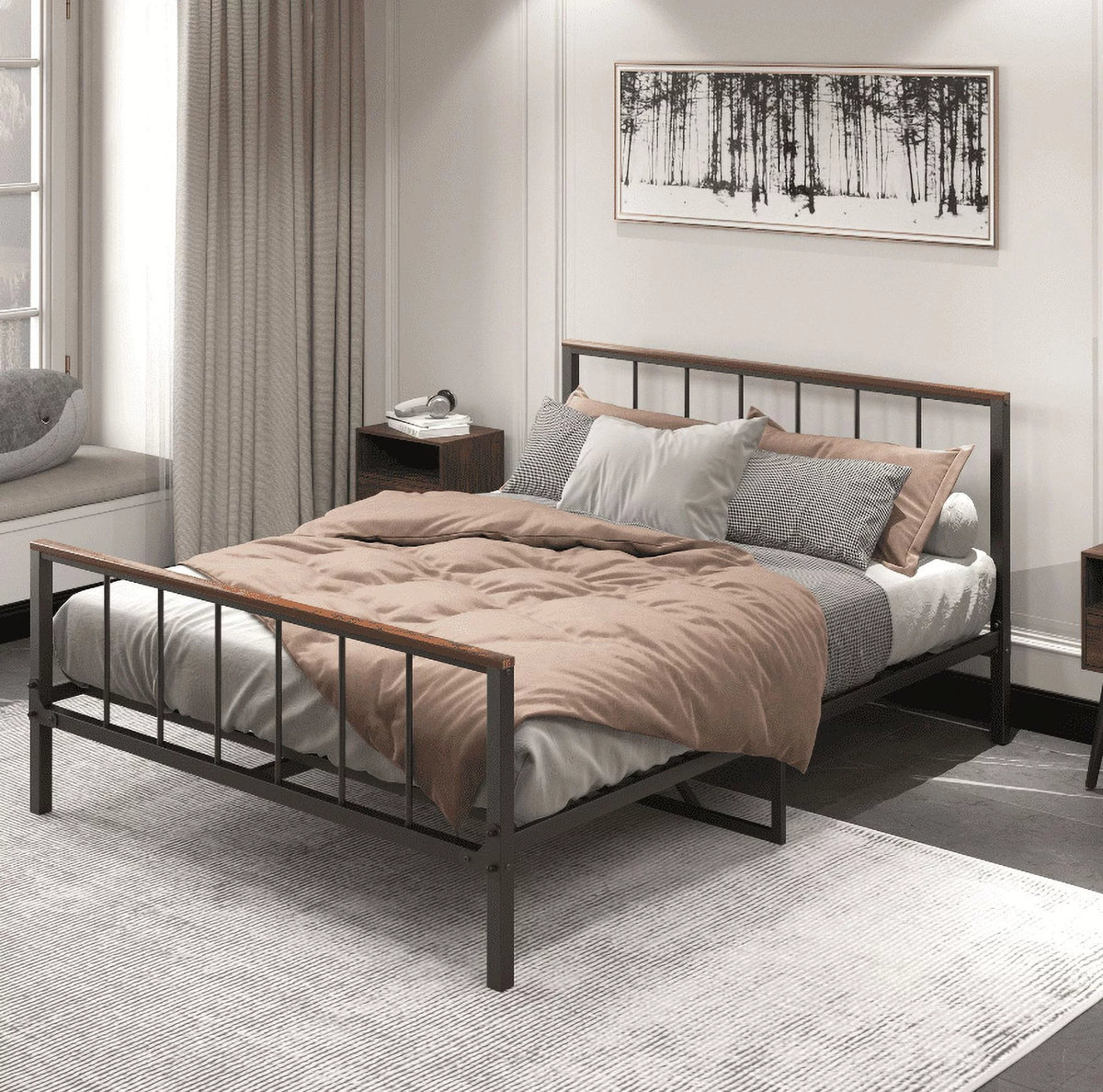Queen Metal Platform Bed Frame with Headboard and Footboard G50076