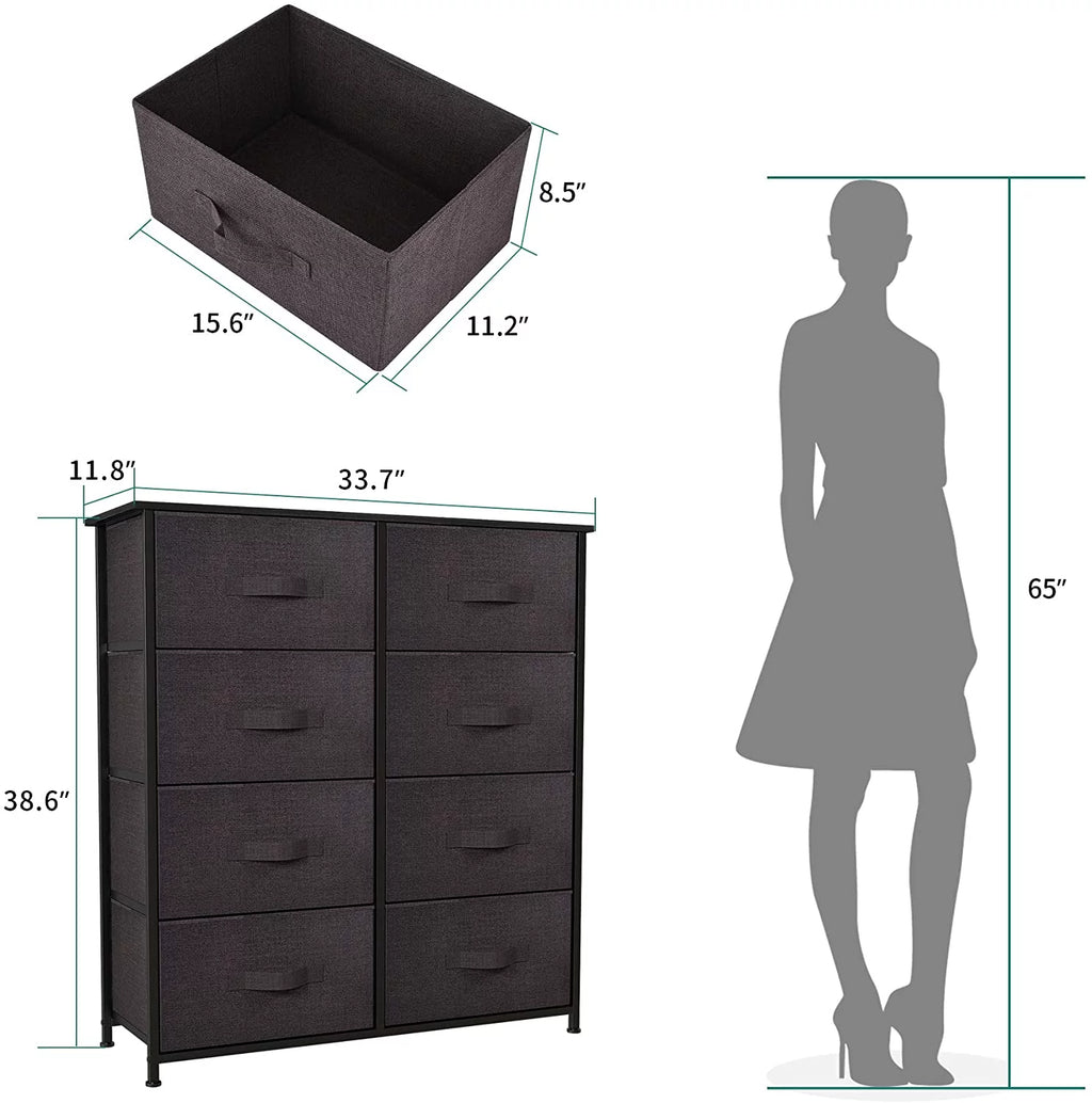 8 Drawer Fabric Dresser with Wooden Top Shelf S91358