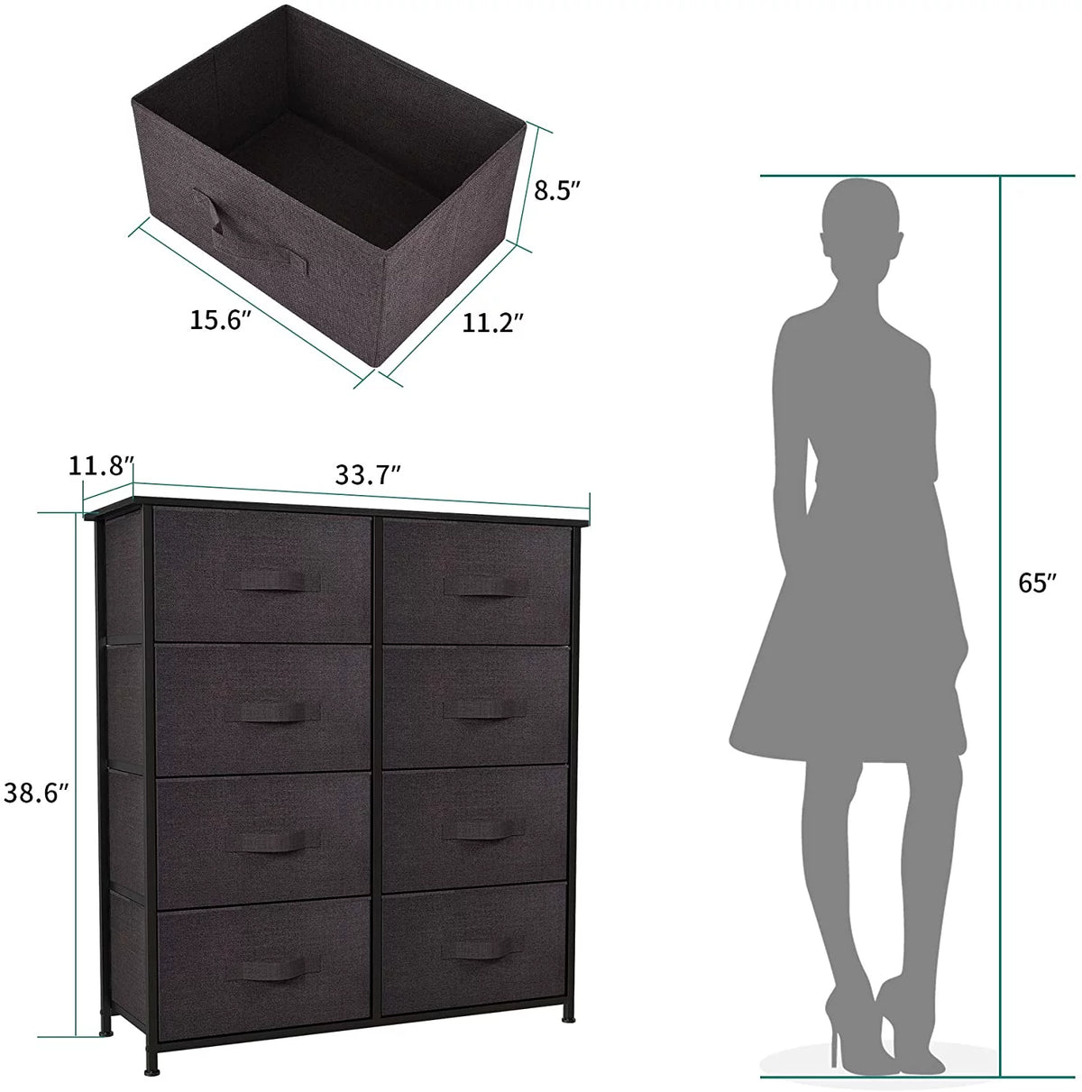 8 Drawer Fabric Dresser with Wooden Top Shelf S91358