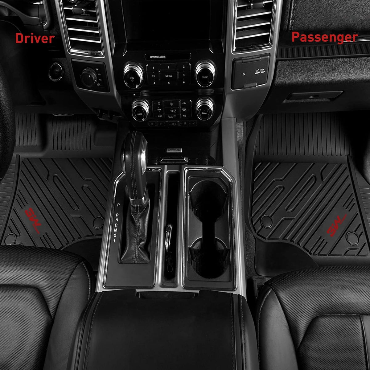 Black TPE All Weather Custom Fit Floor Liner for Ford Ranger Supercrew Cab, 1st & 2nd Row Full Set U59536