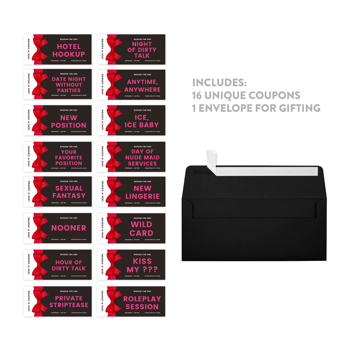16-Pk Red Bow Love Coupons for Couples I672