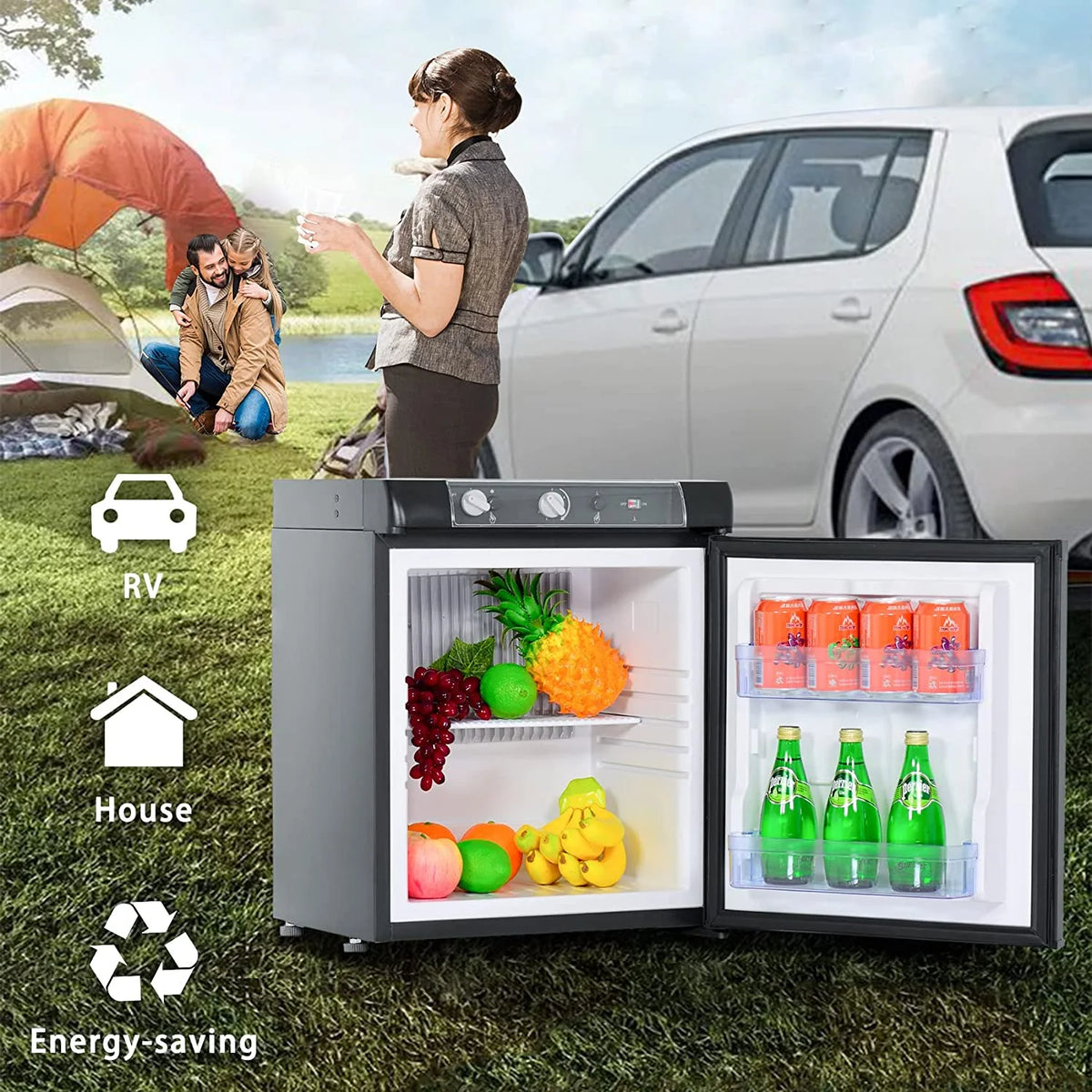 3 Way Propane RV Refrigerator 1.4 Cu.ft, Compact 12 V/110V/Gas LPG Fridge K11793