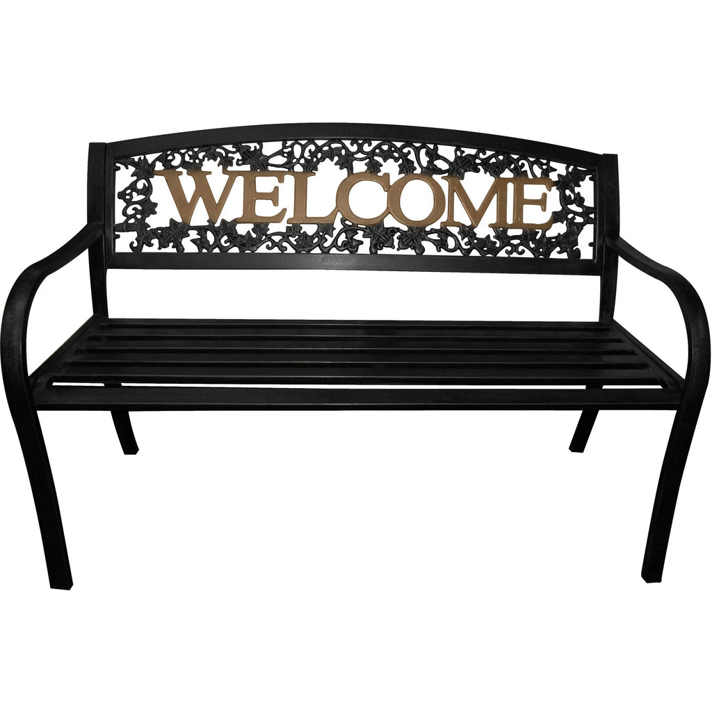 Black and Gold Outdoor Metal Patio Bench O88697