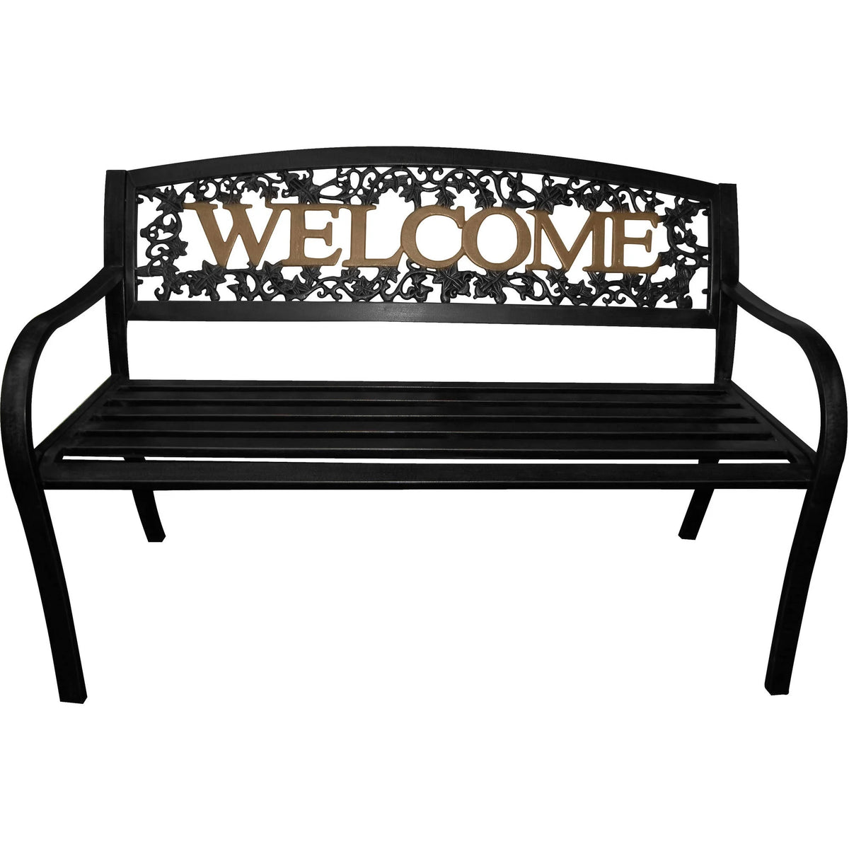 Black and Gold Outdoor Metal Patio Bench O88697
