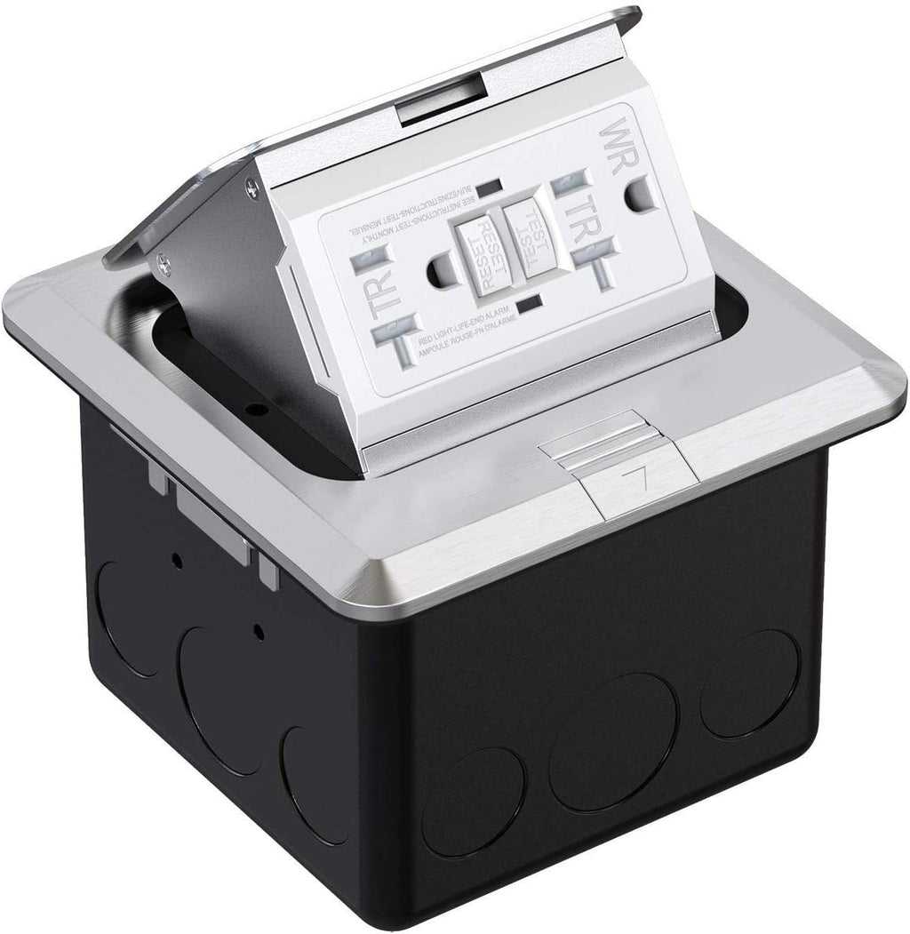 Pop Up Floor Outlet Covers Box, 20A Duplex Receptacle, Aluminum alloy, Silver Pack of 2 Z4464