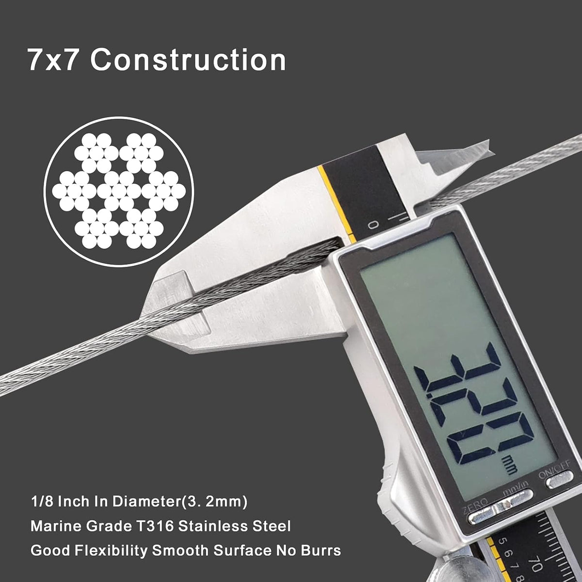 1/8 T316 Stainless Steel Cable with Cutter, 500FT Wire Rope, 7x7 Strands D921796
