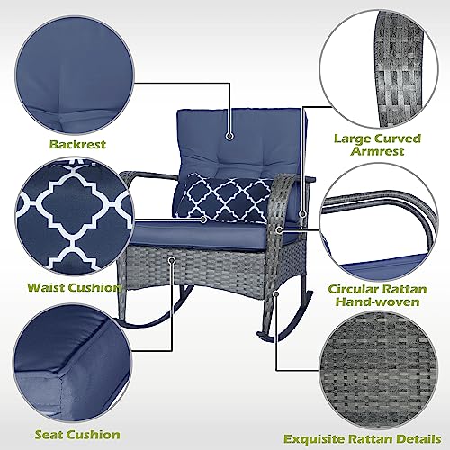 3 PCS Outdoor Rocking Chair Set with Cushions & Coffee Table B457