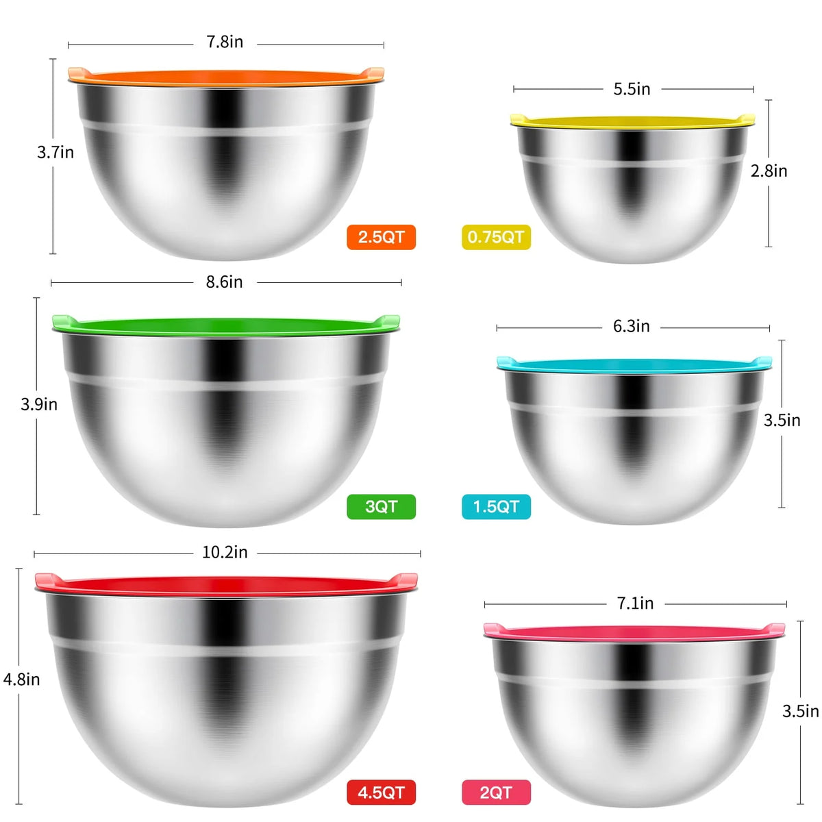 Stainless Steel Mixing Bowls Set with Lids 7 Pc T27449