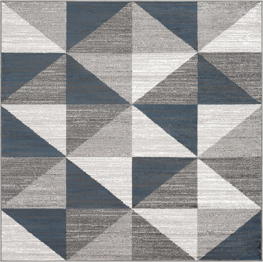 Sky Blue Navy Grey White Square Area Rug P928126