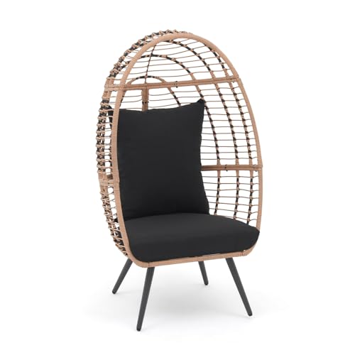 Oversized Wicker Egg Chair with Stand and Cushions N365