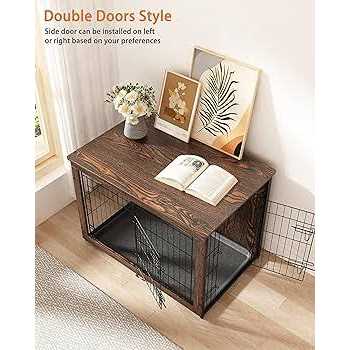 Wooden Dog Crate Furniture with Cushion and Tray S91364