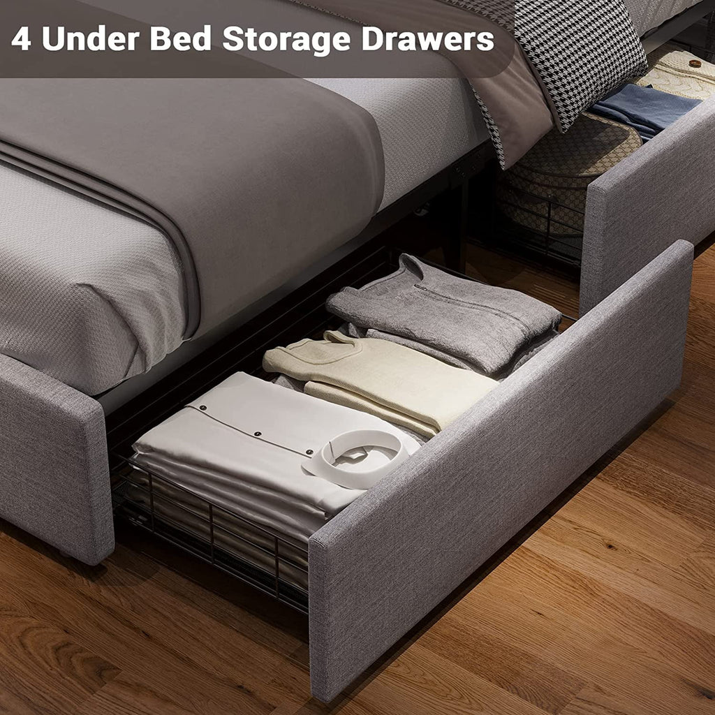 Queen Upholstered Bed Frame with 4 Storage Drawers and USB Charging Station D490251