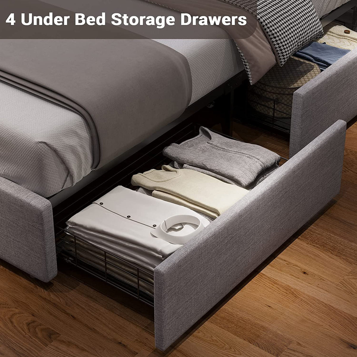 Queen Upholstered Bed Frame with 4 Storage Drawers and USB Charging Station D490251