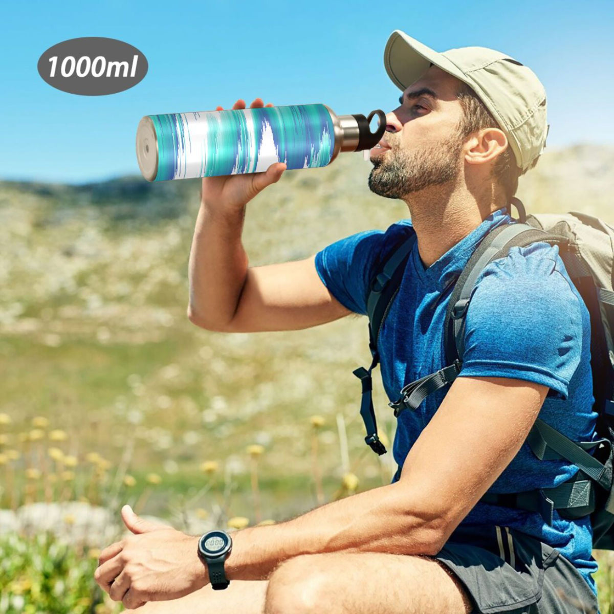 Stainless Steel Water Bottle Gradient Blue Green with Straw Lid Vacuum Insulated 20 OZ K3926
