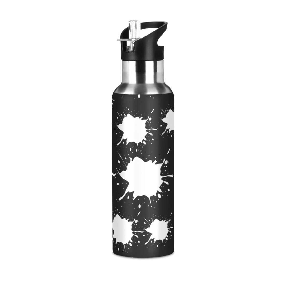 Black White 20 OZ Stainless Steel Vacuum Insulated Water Bottle with Straw Lid B96630