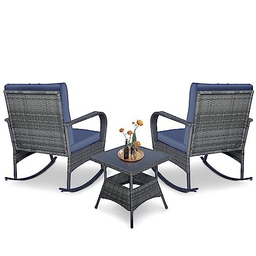 3 PCS Outdoor Rocking Chair Set with Cushions & Coffee Table B457