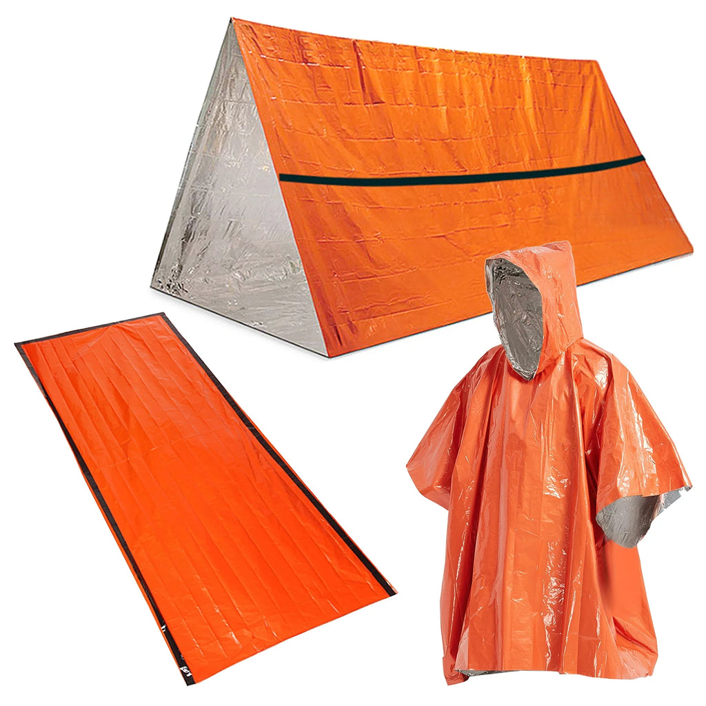 Waterproof Poncho Raincoat, Sleeping Bag, and Tent Shelter O39426