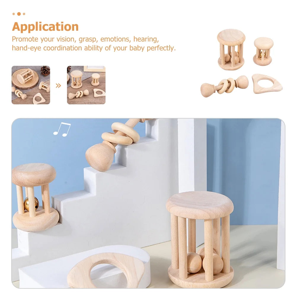 4 Pcs Wooden Baby Wrist Rattles Z15709