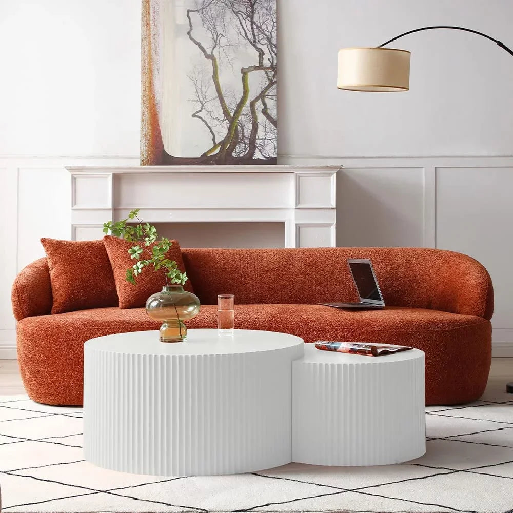 Matte White Round Wooden Coffee Table Set of 2 M499213