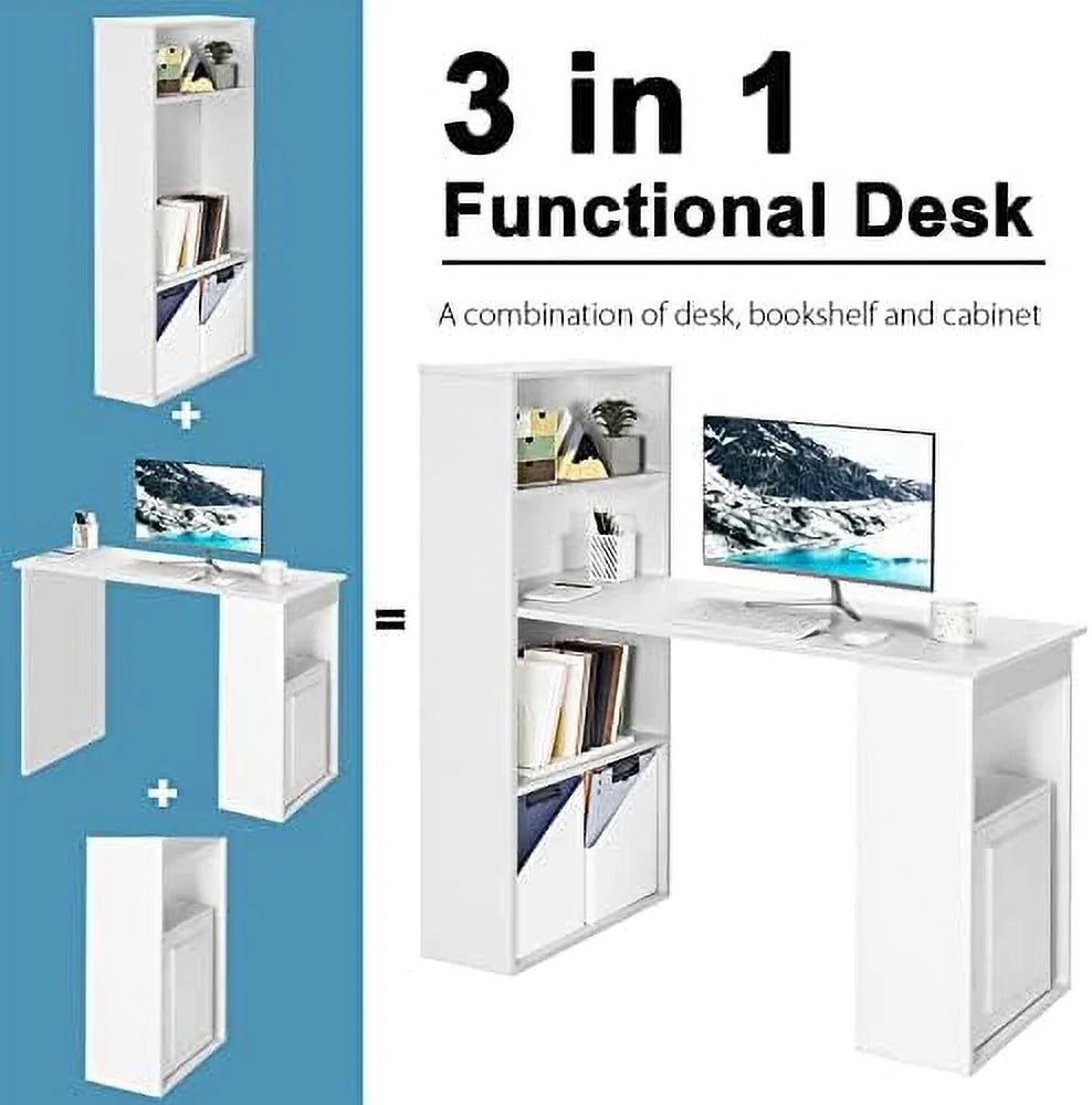 Black Computer Desk with Bookcase and CPU Stand S996