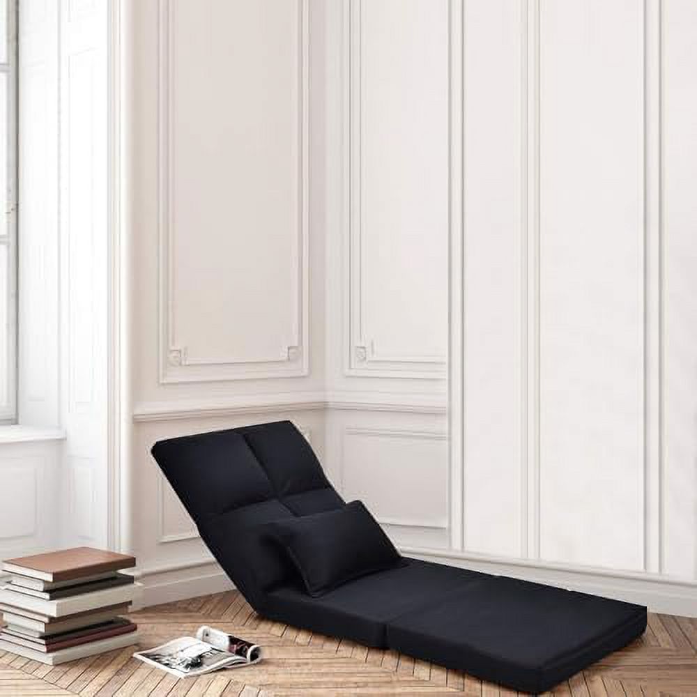 Moccha Folding Floor Chair with Pillow Adjustable 6 Reclining Position Upholstered Chaise Lounge V878