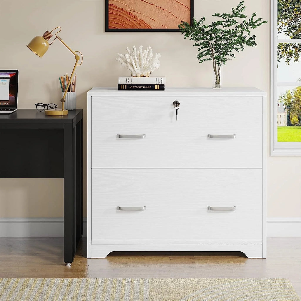 White 2-Drawer Wood File Cabinet with Lock J5895