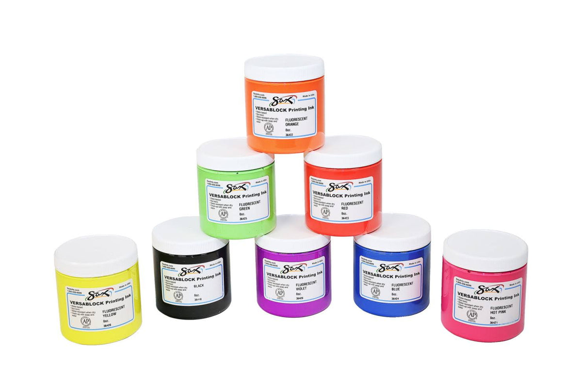 8 Ounces Assorted Fluorescent Colors Block Printing Ink Set of 8 Q230