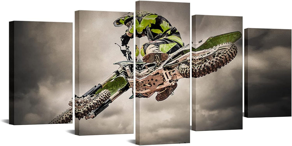 5 Pieces Canvas Prints Wall Art Motorcycle Racing Painting Sports Motocross Rider Poster Print Modern Man Boy's Bedroom Office Wall Decor Gallery Canvas Wrapped Artwork Ready to Hang D766