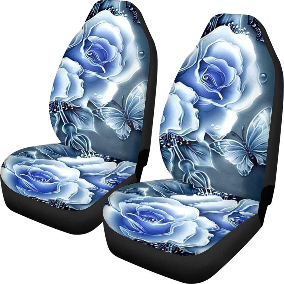 Non Slip Neoprene Front Seat Covers Set of 2 Black White Universal Size V88077
