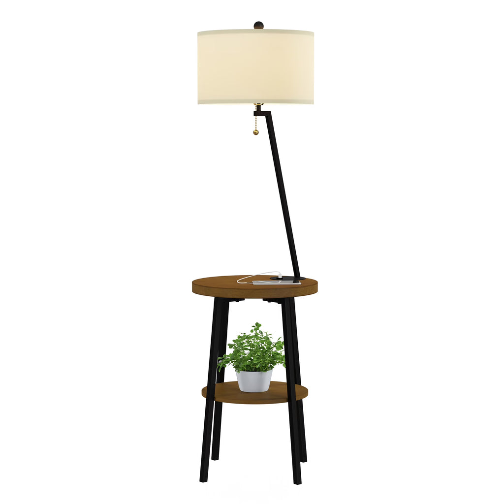 58-inch Floor Lamp with Table and USB Charging Port with Drum Shade K546471