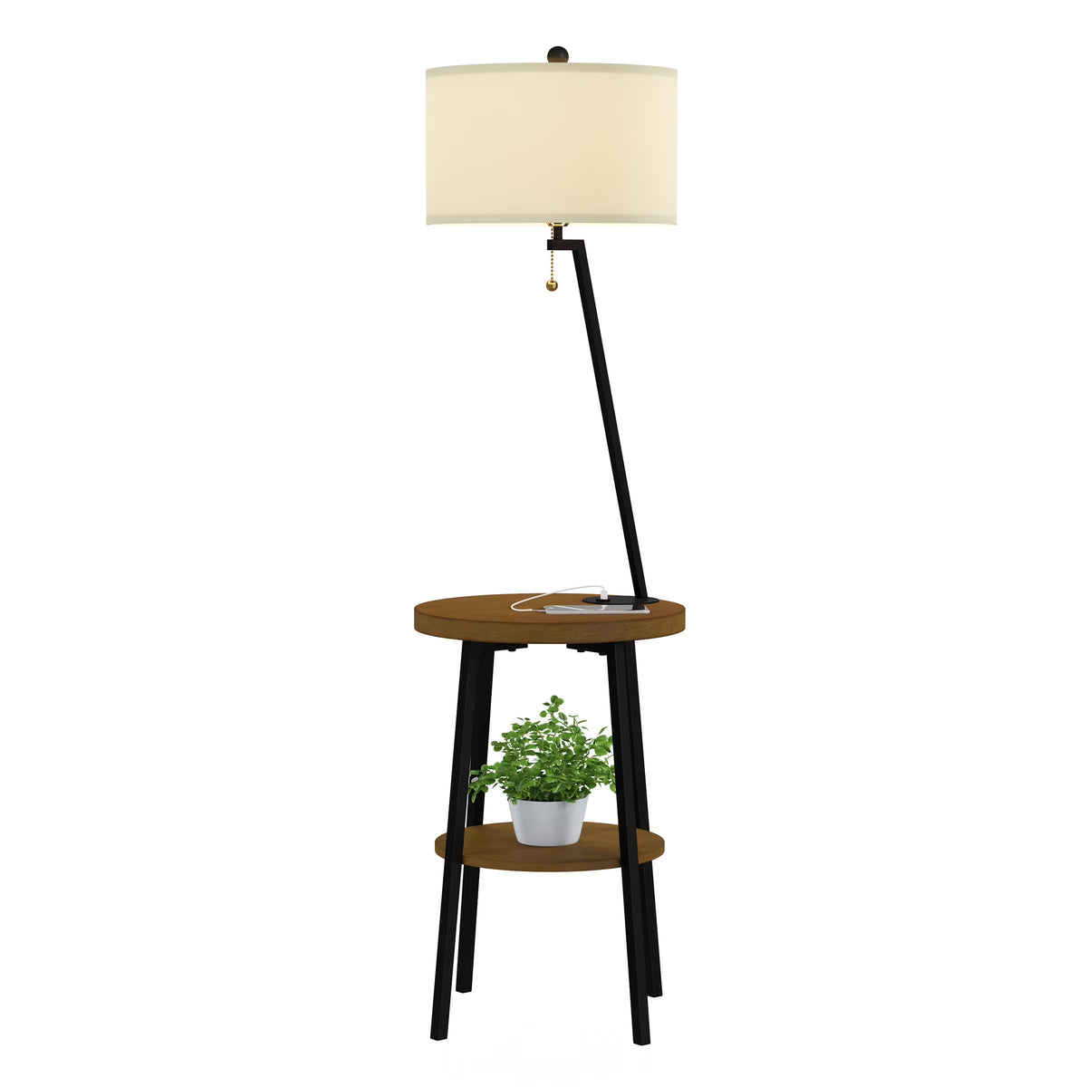 58-inch Floor Lamp with Table and USB Charging Port with Drum Shade K546471