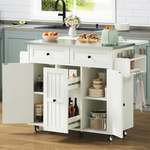 Black Kitchen Island on Wheels with Drop Leaf and Storage Cabinets S971402