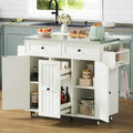 Black Kitchen Island on Wheels with Drop Leaf and Storage Cabinets S971402