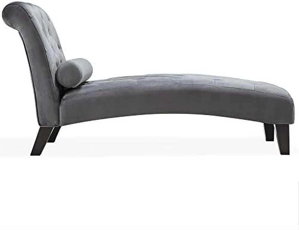 Beige Upholstered Chaise Lounge Sofa with Button Tufted Back and Hardwood Legs D608