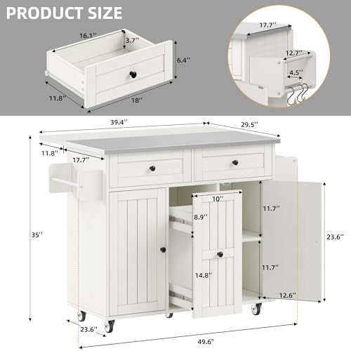 Black Kitchen Island on Wheels with Drop Leaf and Storage Cabinets S971402