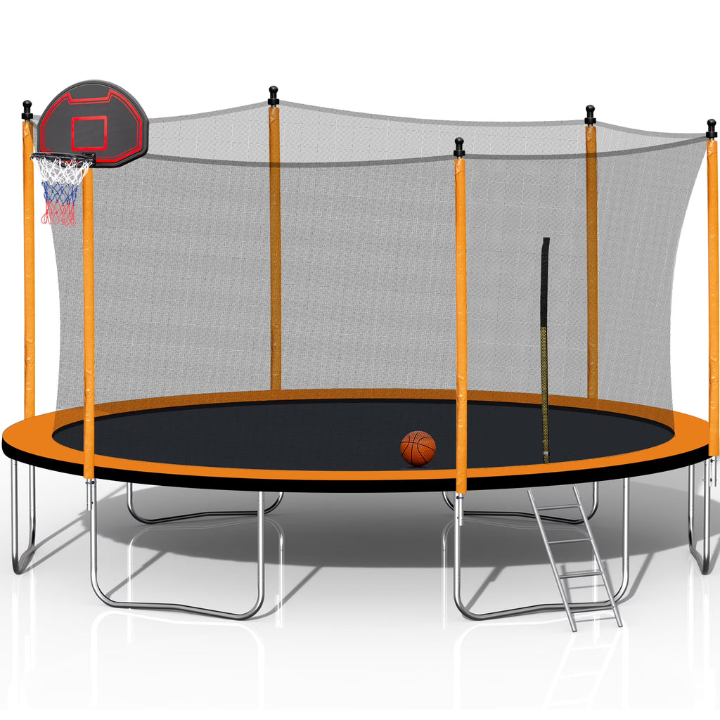 Orange 15FT Trampoline with Basketball Hoop and Ladder A220172