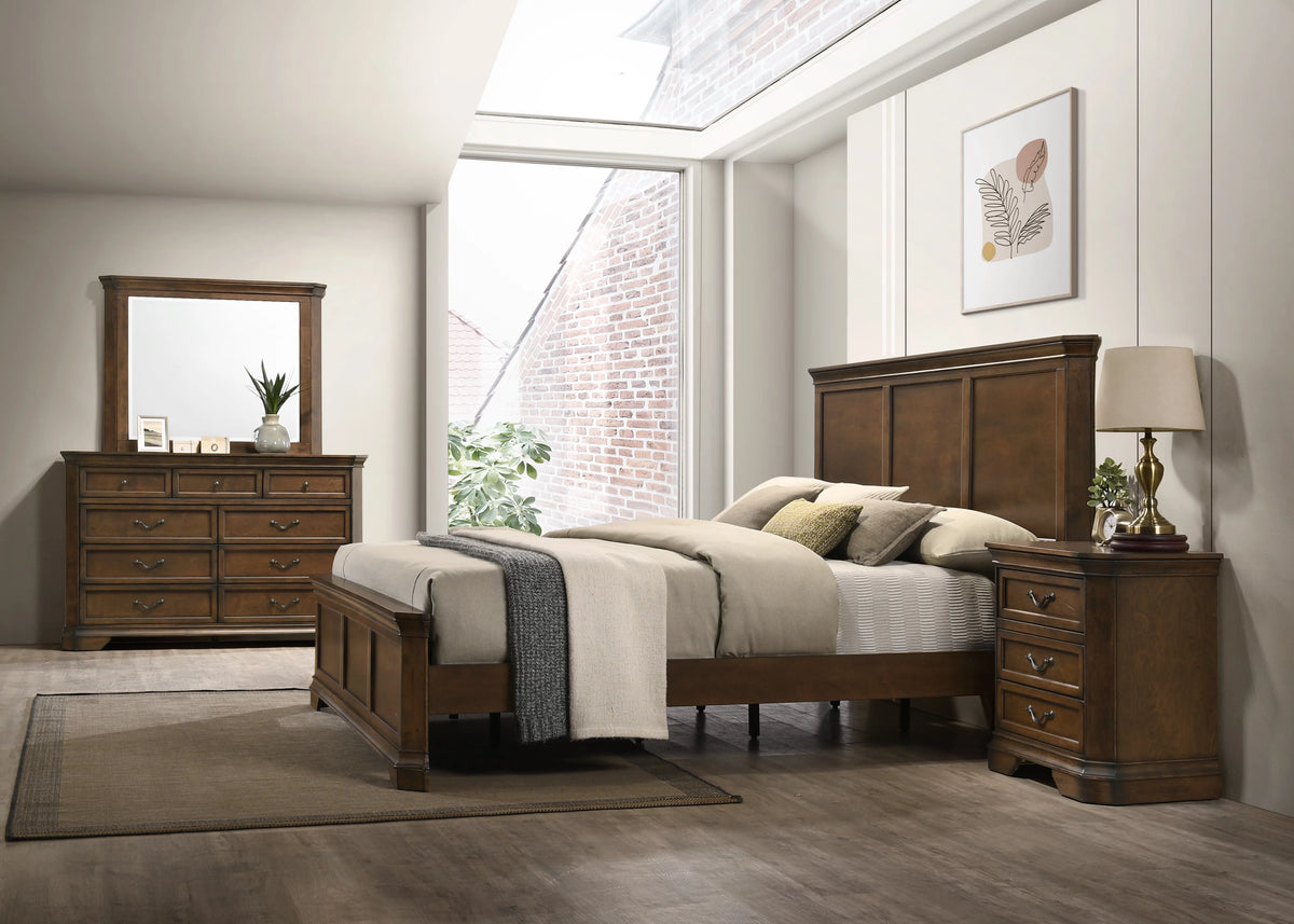 Queen Wood Panel Bed with Dresser, Mirror, Nightstand Y802381