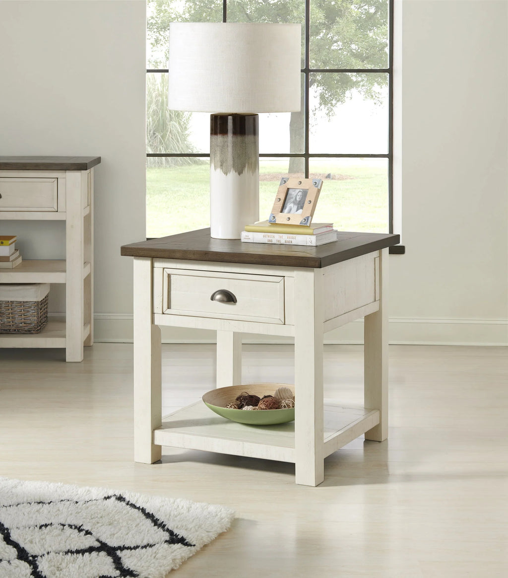 Cream White and Brown End Table J636188