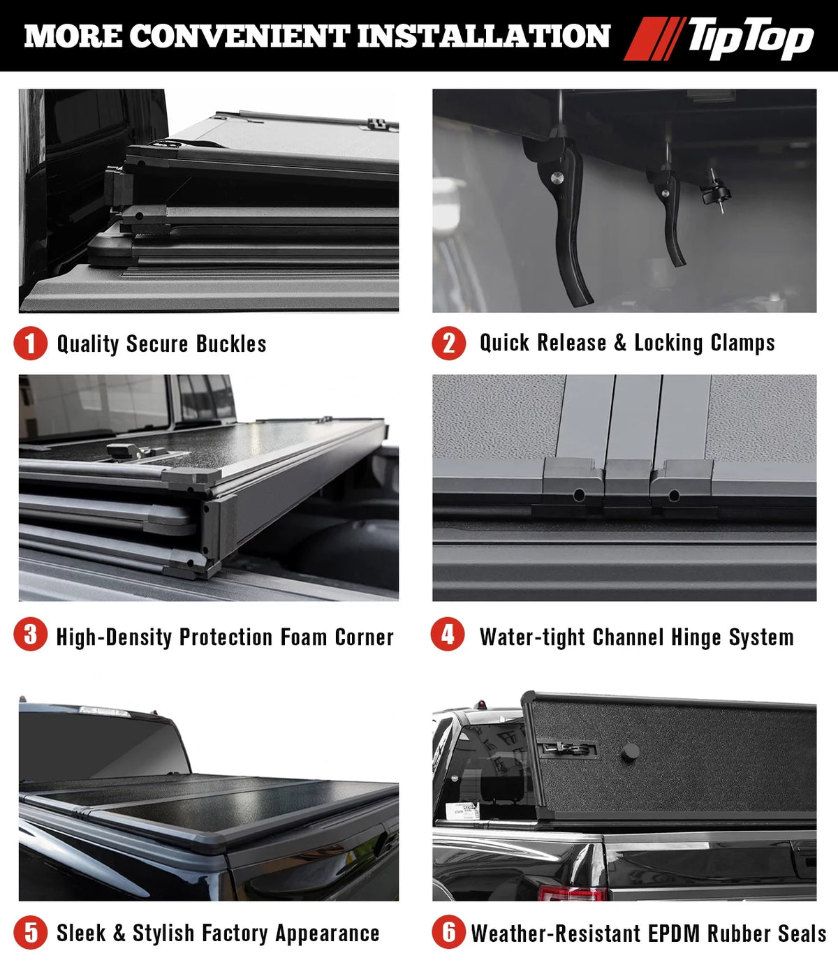 Tri-Fold Hard Tonneau Cover Truck Bed FRP On Top I490311