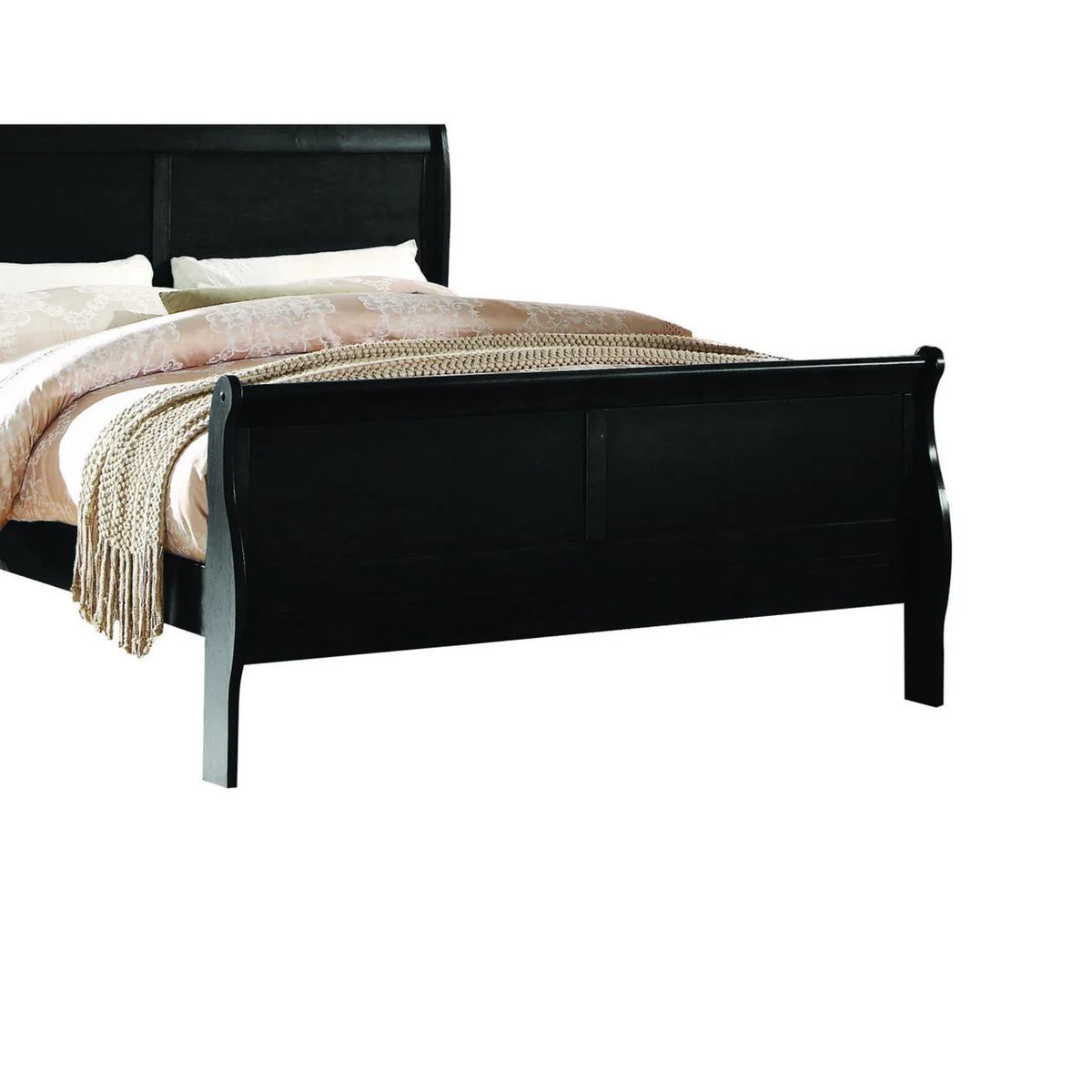 Brown Twin Size Wooden Sleigh Bed with Panel Headboard and Footboard H230
