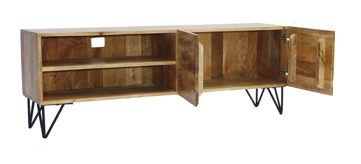 Mango Wood and Metal TV Stand With Storage Cabinet L574
