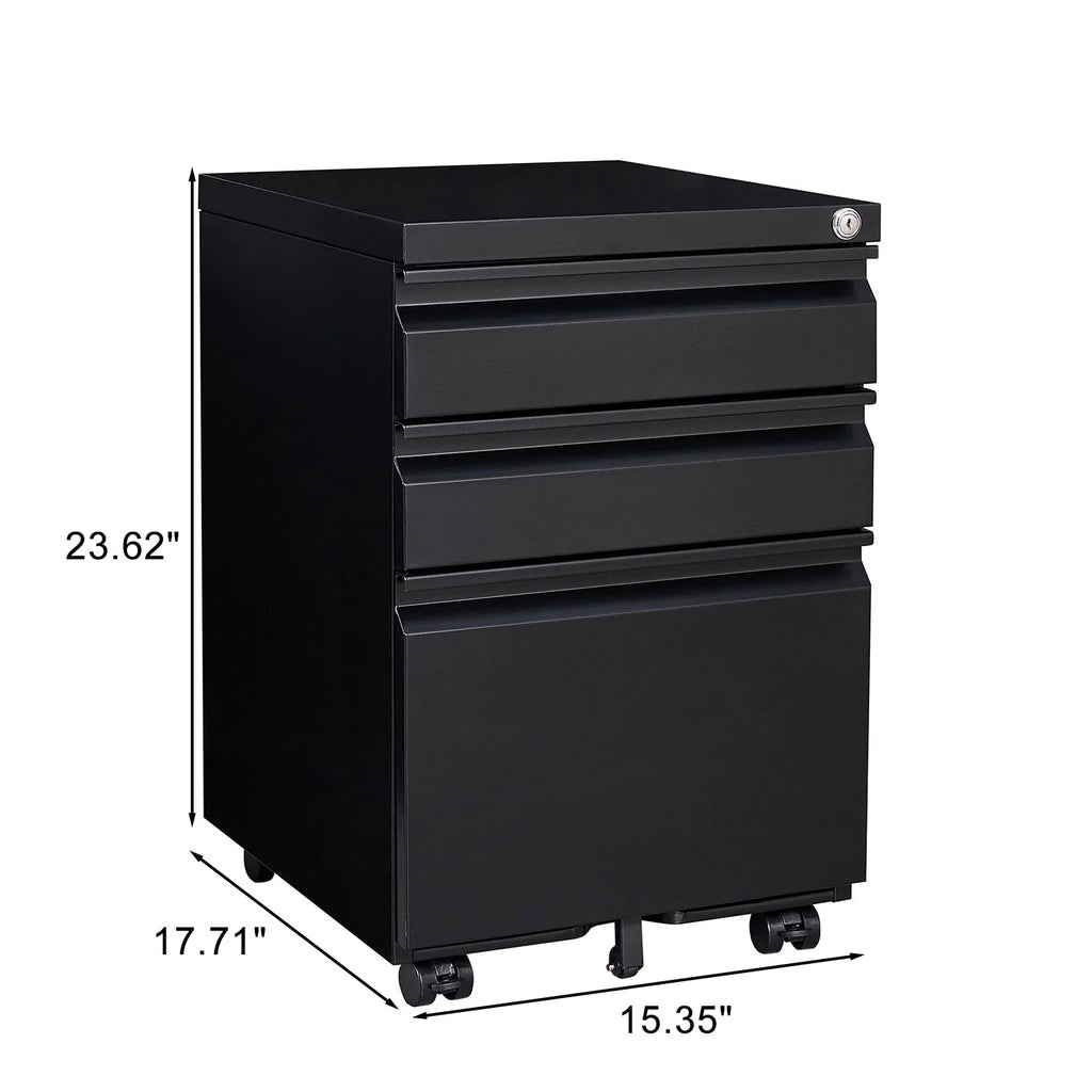 3 Drawer Black Metal File Cabinet with Lock H5762
