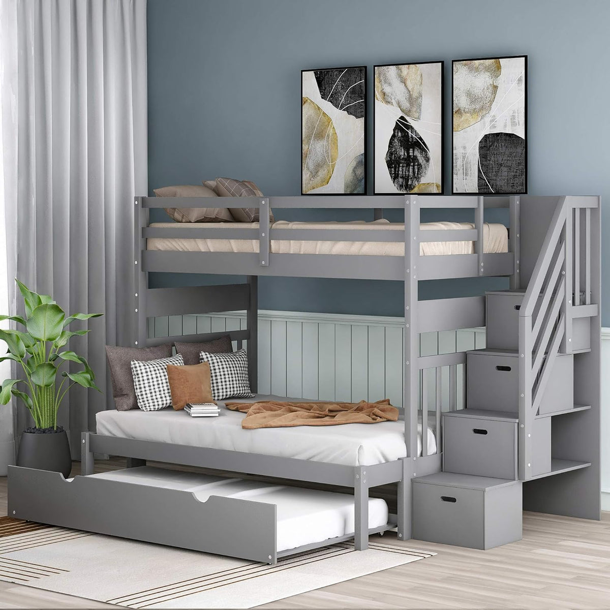 Twin Over Pull-Out Bunk Bed with Two Drawers, Wooden, White U2291