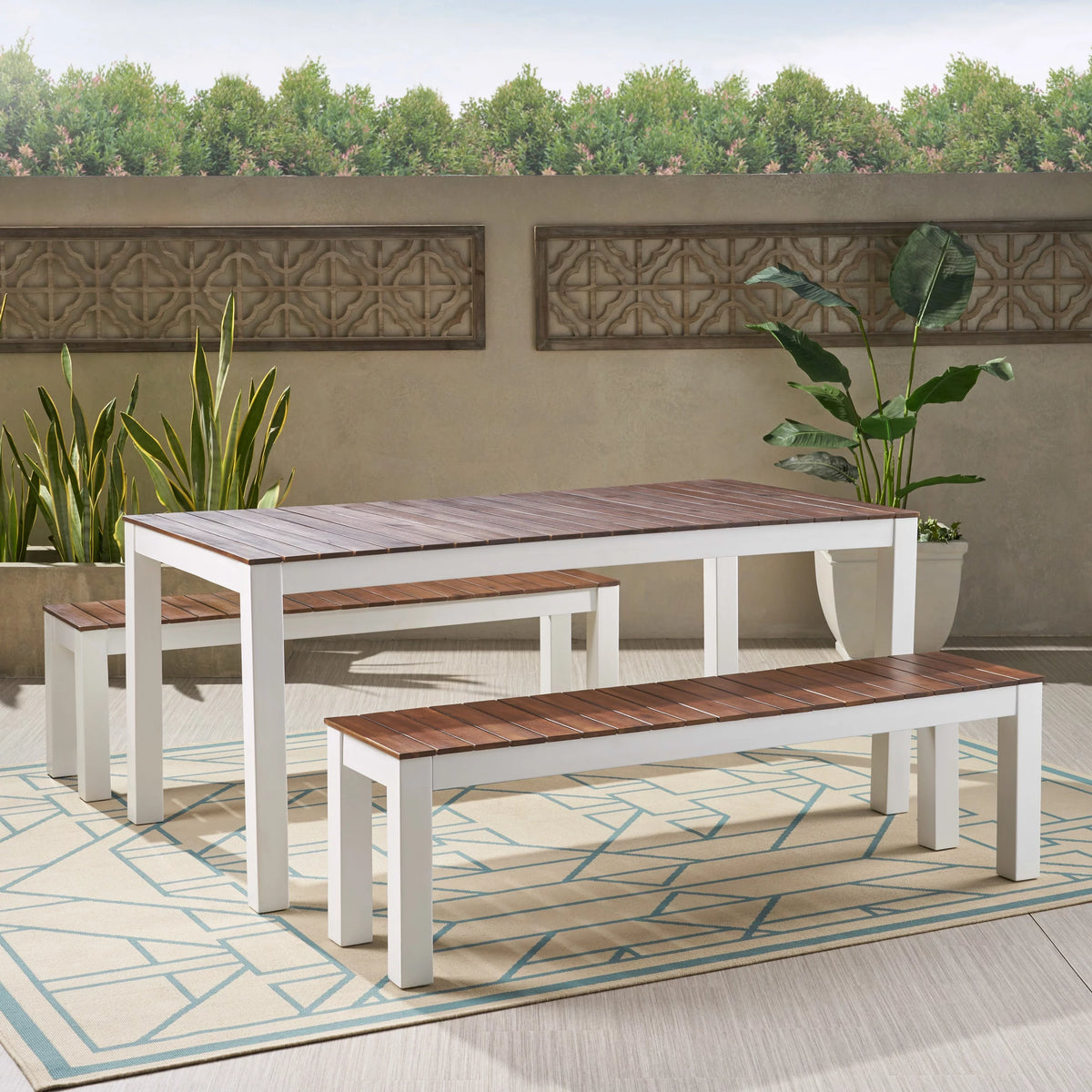 Dark Brown and White 3 Piece Outdoor Wood Picnic Set X16965